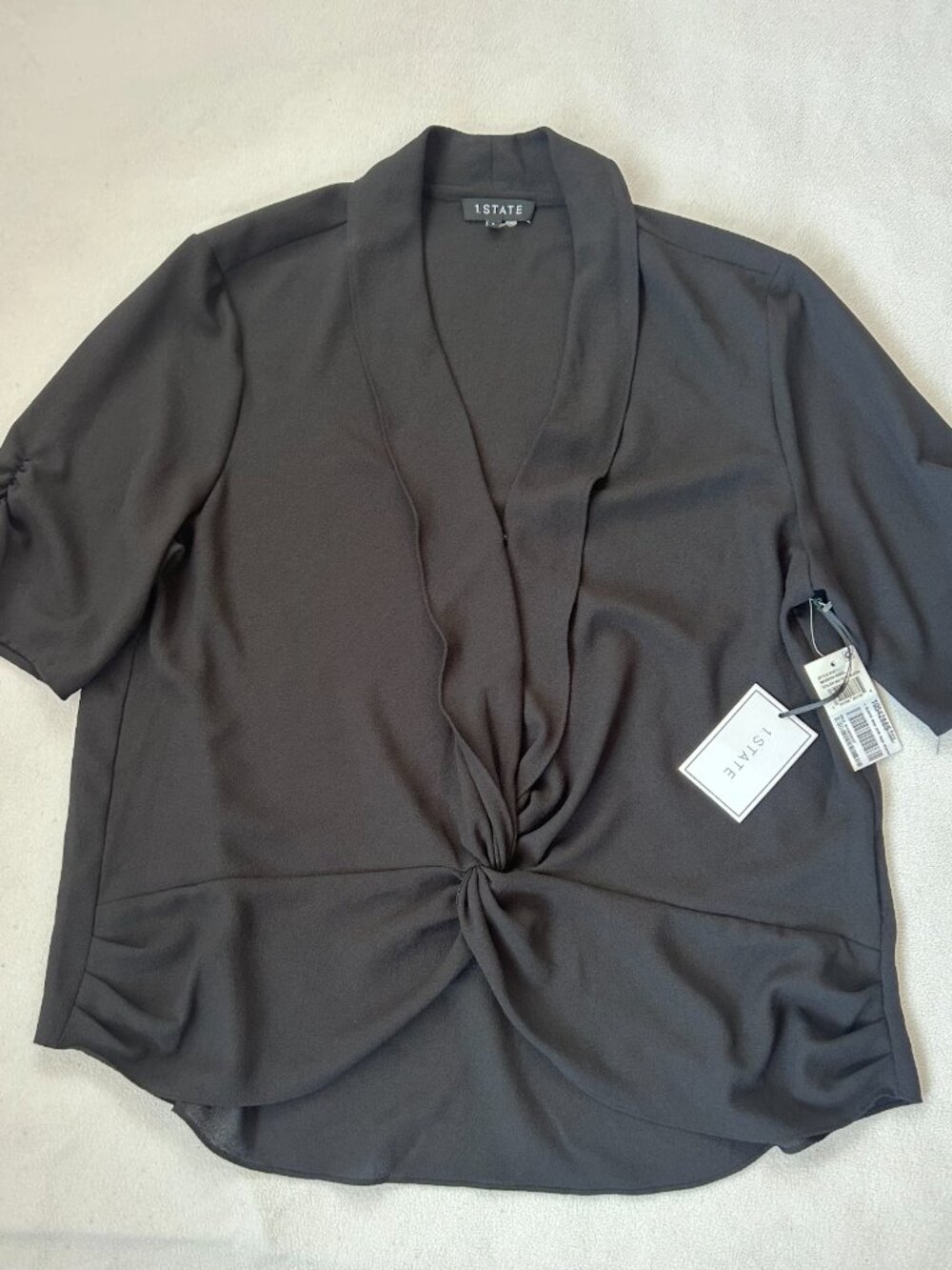 1.STATE Twist Front Blouse – Women's Large | NWT | Charcoal Gray ✨